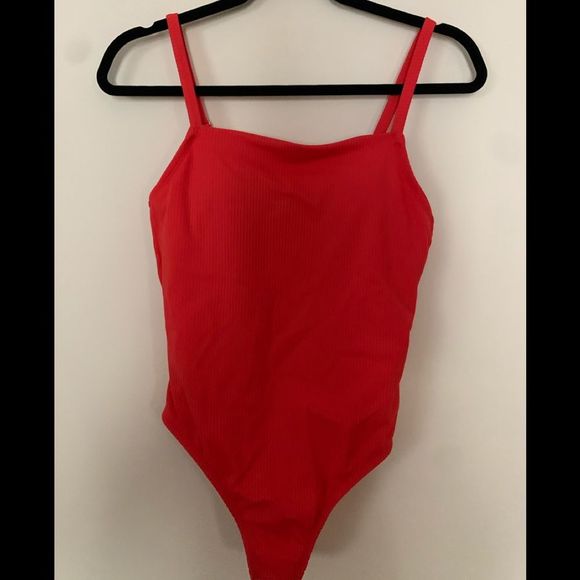 Kona Sol red/orange 1 piece swimsuit, crisscross back straps, ribbed, Small - Picture 1 of 8